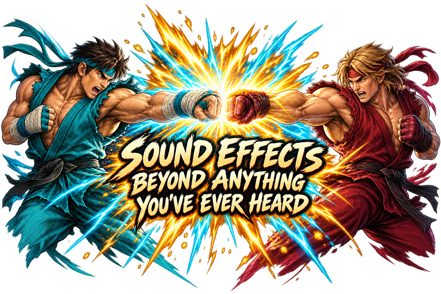 Two arcade fighters punch simultaneously into an explosion: Sound effects beyond anything you've ever heard